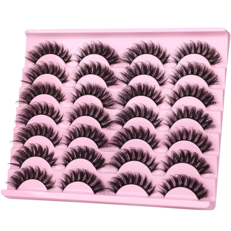 zanlufly False Eyelashes Russian Strip lashes Cat Eye Eyelashes Faux Mink Lashes D-Curly Volume Fake Lashes Look Like Extension Eyelashes Long Strip Wispy 14 Pairs Lashes - Image 4